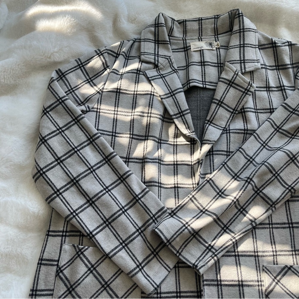 Checked Windowpane Sweater Blazer with Pockets